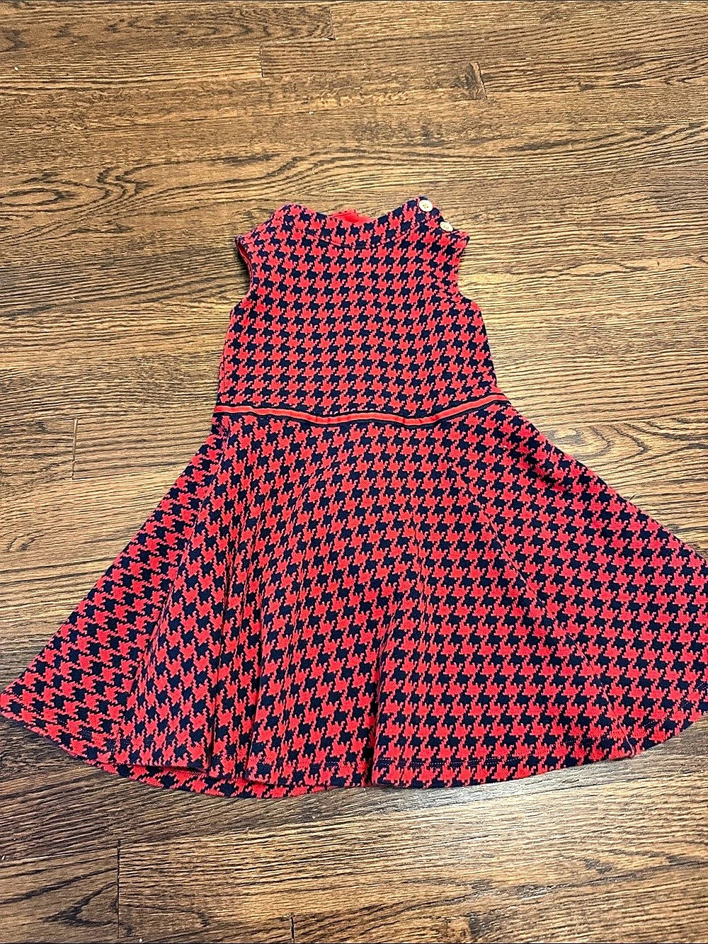 Janie and Jack Girls Houndstooth Party Dress in Red & Blue